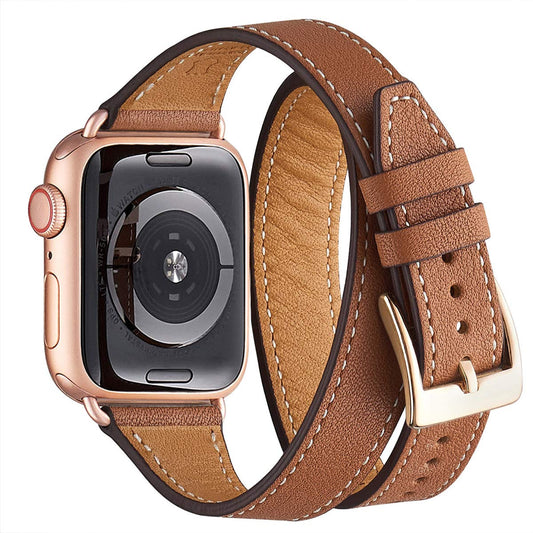Bestig Bands Compatible with Apple Watch Band 40mm 41mm 38mm 42mm(Series 10 11) Women Men, Genuine Leather Double Tour Designed Slim Thin Strap for iWatch SE1/2/3 Ultra 3/2/1 Series 9 8 7 6 5 4 3 2 1