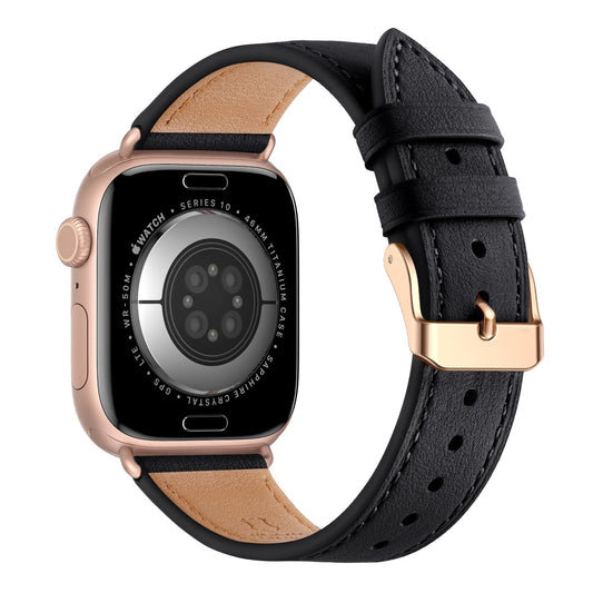 Bestig Leather Bands Compatible with Apple Watch Band 38mm 40mm 41mm 42mm(Series 10 11) for Women Men, Wristband Strap for iWatch SE3/2/1&Series 9 8 7 6 5 4 3 2 1(Black+Rose Gold)