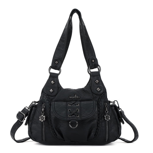 Angel Kiss Small Purses for Women Hobo Shoulder Bags Y2K Vegan Leather Multi-Pocket Handbags Designer Tote Bag with Crossbody Strap,Black
