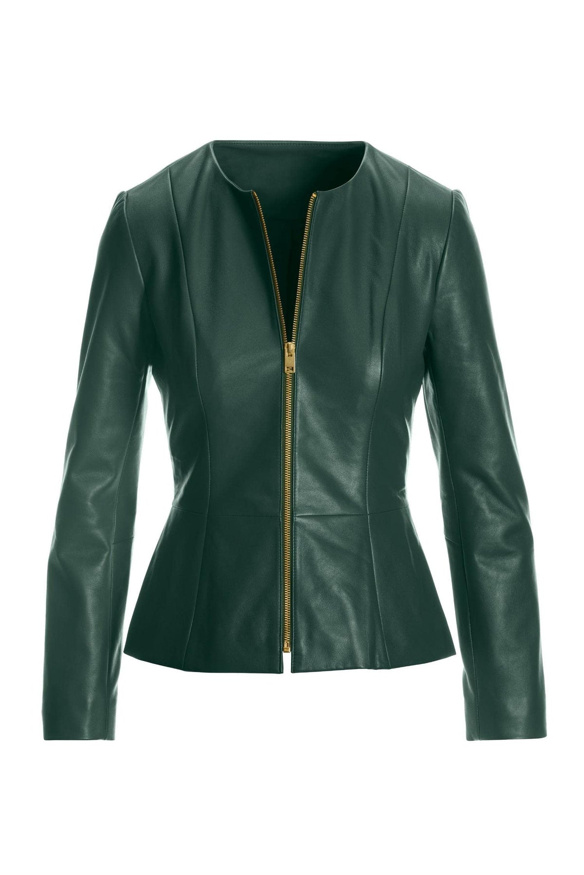 Captain Cory Women's Peplum Green Lambskin Leather Jacket, The Perfect Patrick's Day Outfit for Biker Babes and Classy Women's XLarge
