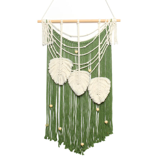 JONKASIPA Macrame Wall Hanging Bohemian Handmade Leaf Feather Wall Art Decorations, Green fringe Chic Home Decor for Apartment Dorm Living Room Bedroom