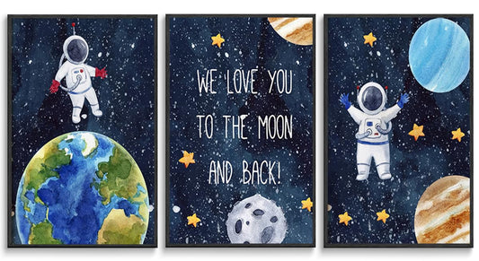 3 PCS Space Astronaut Canvas wall art Cool Galaxy Planet Poster Picture Colorful Fantasy Universe Painting Fantasy Outer Spaceman Planet Universe Artwork Wall Decor Boys Bedroom Decoration Unframed