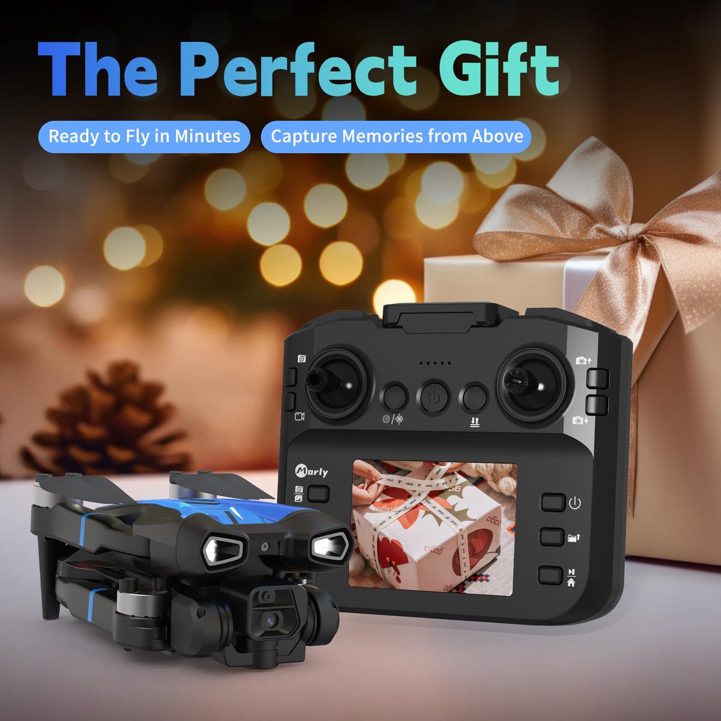 Morlyrctooy M18LCD Drone with 4K Camera for Adults Drone with Screen on Controller Brushless Motor Optical Flow Positioning Headless Mode One Key Takeoff/Landing RC Quadcopter for Beginners Adults Gifts