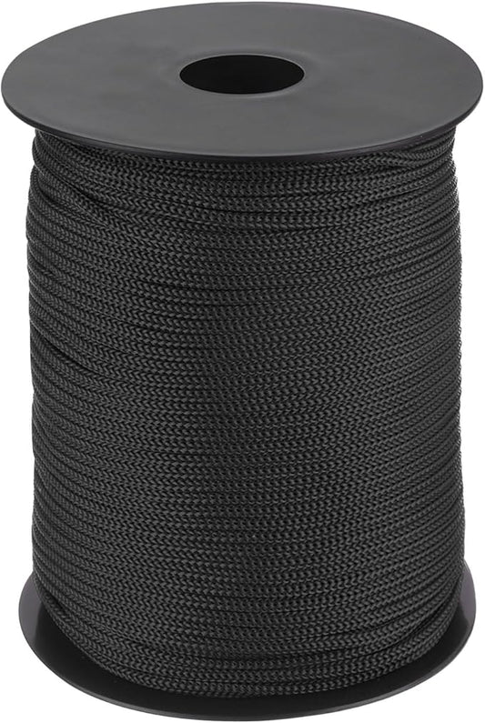 MECCANIXITY 1/8 Inch Polypropylene Rope Braided Ropes, 328ft Nylon Rope Hollow Utility Cord for Clothesline, Camping, Hiking, Outdoor, Black