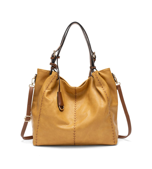 myfriday Casual Faux Leather Tote Hobo Bag for Women, Soft Shoulder Bag Crossbody Satchel Purse and Handbag (Yellow)