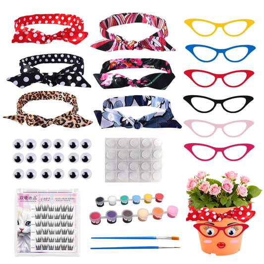 DIY Flower Pot Painting Kit with Face Stickers & Ribbons – Funny Plant Pot Craft, Creative Garden Decor for Journals Gifts Parties
