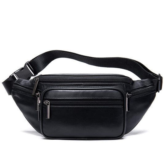 Genuine Leather Fanny Pack Men Women Multi-Pockets sling Waist Bag For Travel Sports Hiking Cycling Fishing Running Black Small