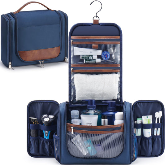 Ralnitote Large Hanging Toiletry Bag for Men, Travel Bathroom Bag with Hook, Hygiene Bag Organizer for Shower, Shaving & Grooming Essentials, Navy