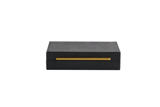 Kingflux Black Shagreen Leather Decorative Box, Storage Box Jewelry Organizer, Woment&Men's Accessory Organizer With Matt Golden Stainless Steel Handle (Black)