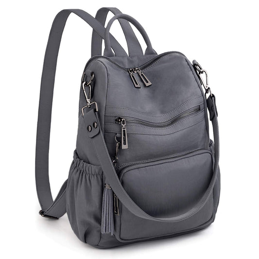 UTO Women Backpack Purse Nylon Fabric Ladies Fashion Designer Rucksack Convertible Travel Shoulder Bag with Tassel Grey