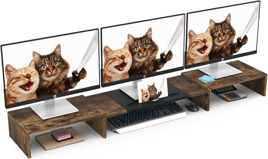1~2~3 3 WESTREE Triple Dual Monitor Stand Riser, Extra Long Monitor Stand for Monitors, Monitor Stand with Length