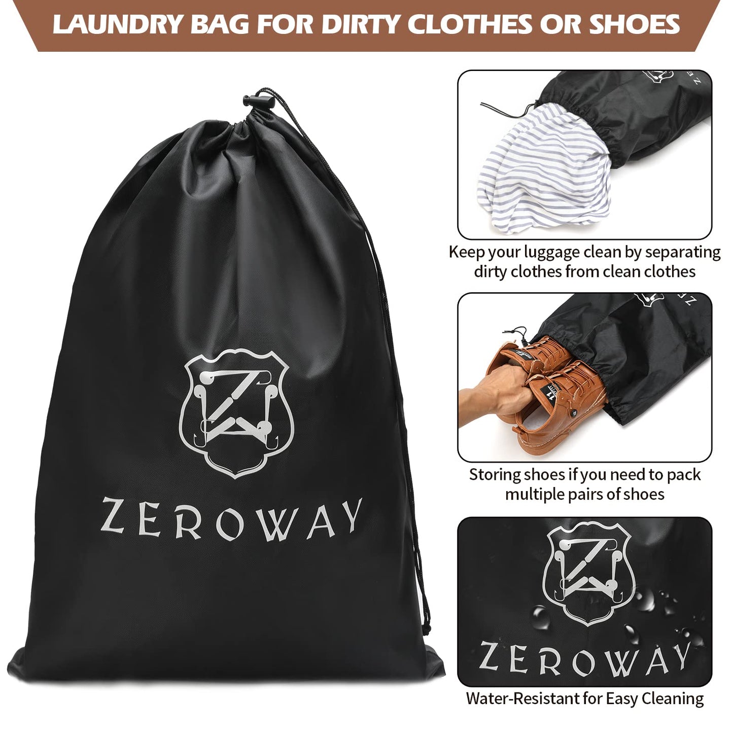 Zeroway PU Leather Travel Duffel Bag with Toiletry Dopp Kit and Laundry Bag, Weekender Overnight bag Luggage Carry-On Bag with Shoe Pouch for Men or Women Brown