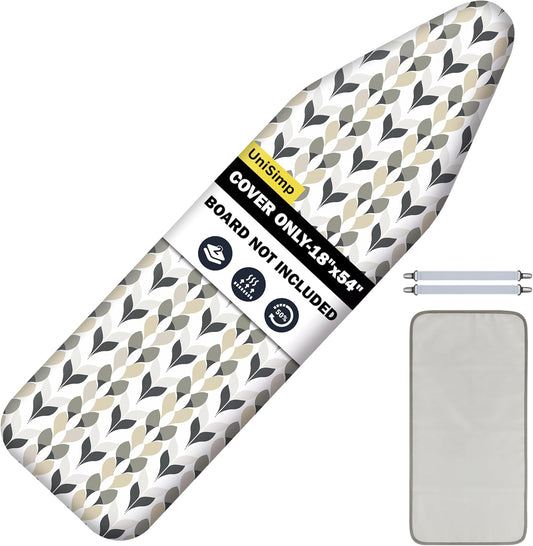 UniSimp Ironing Board Cover - Extra Thick Natural Cotton, Scorch & Stain Resistant | 18"x54" Foliage Design