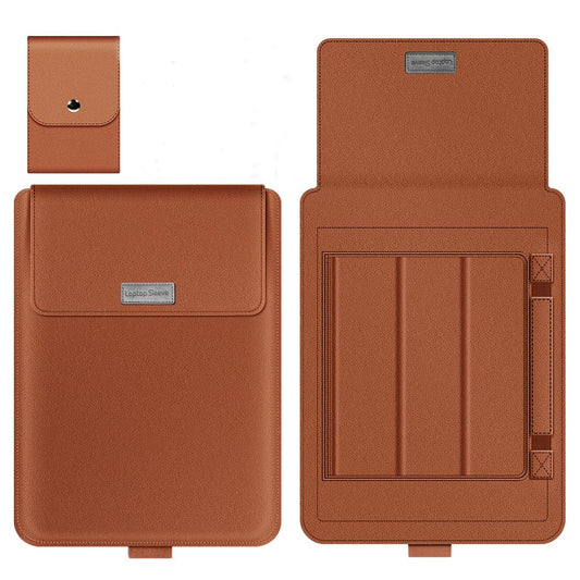 GANGANPRO Laptop Sleeve 16-17" Case with Stand Compatible with Microsoft Surface Laptop 5/4/3/2 13.5", MacBook Air/Pro 13.3", PU Leather Sleeve for 15-16" Computers - Brown