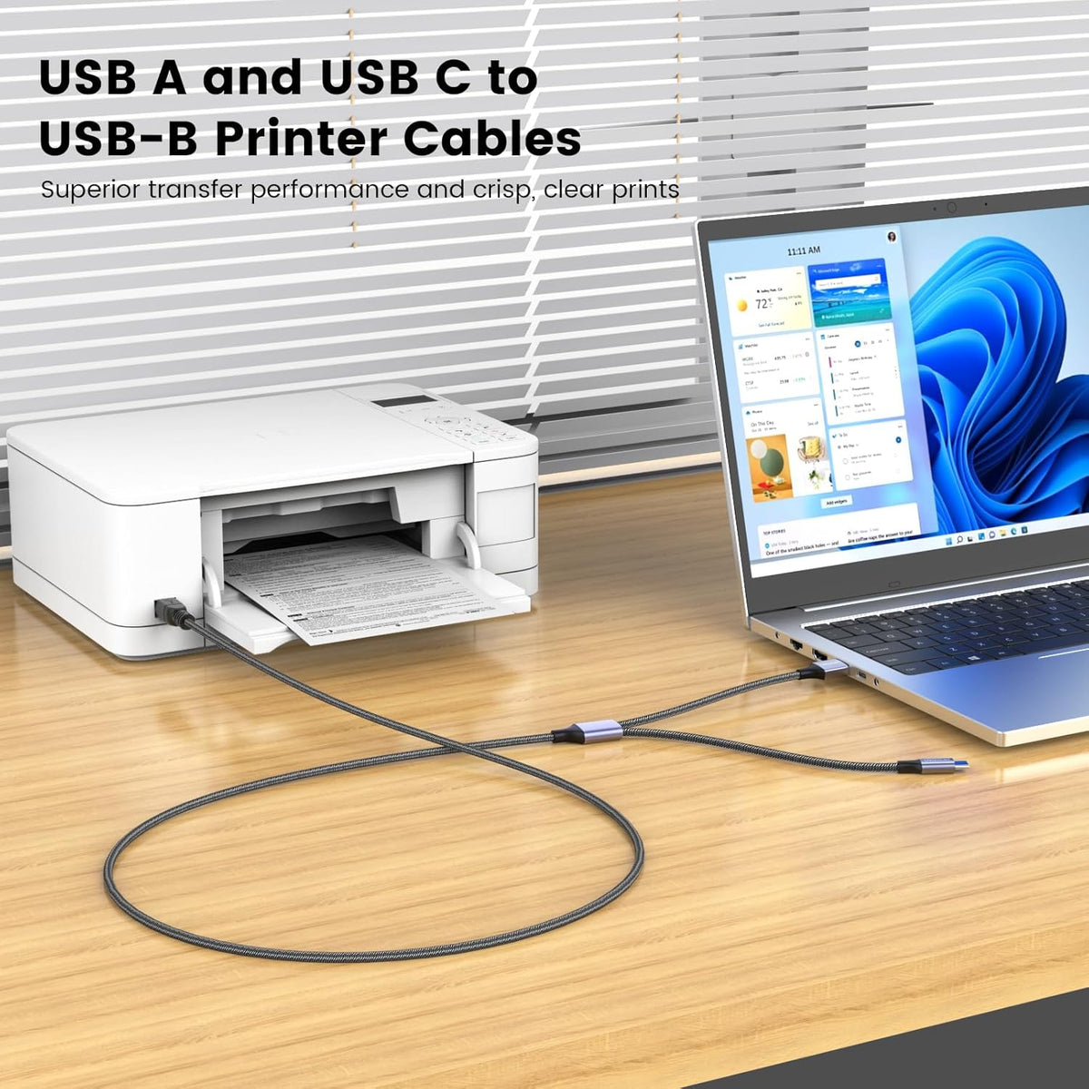 2in1 5Feet/1.5M MOSWAG USB C to B Printer Cable With USB A-Male to B-Male Cable Compatible With MacBook Pro, HP, Canon