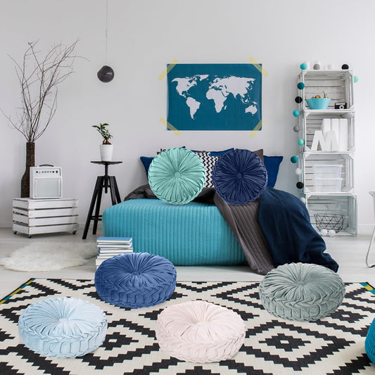 Yerliker 6 Pcs Floor Pillow Cushions 15inch Round Velvet Throw Pillows Colorful Flexible Cushions Alternative Pillows for Couch Chair Living Room Bedroom Home Office Decor(Blue Color)