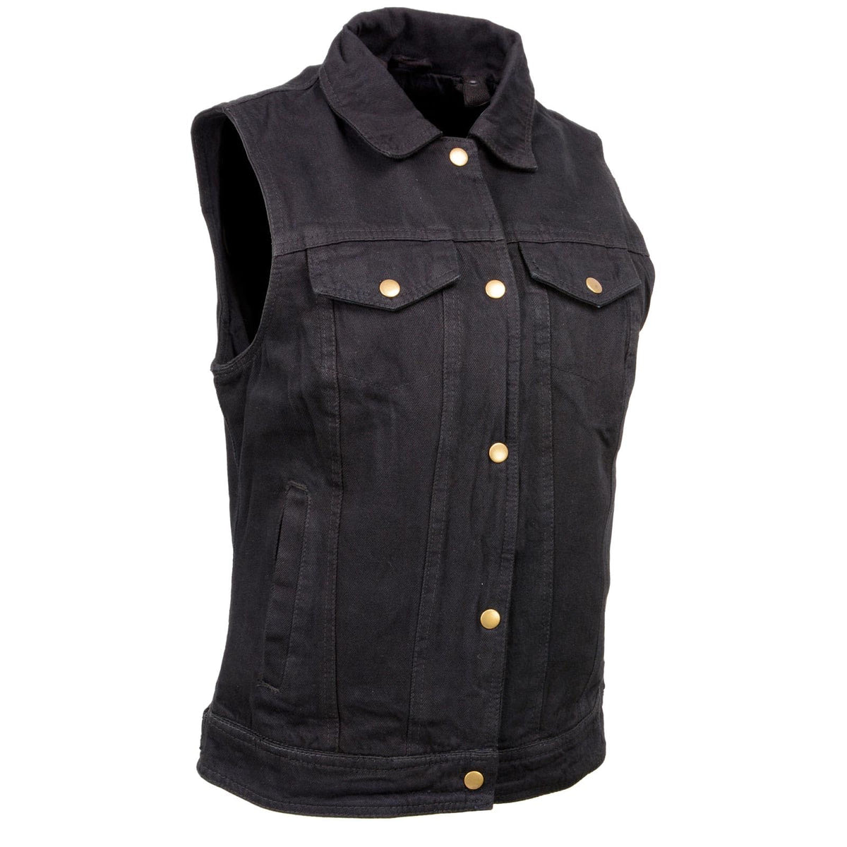 Milwaukee Leather MDL4002 Women's Black Denim 2 in 1 Shirt Style Collar Motorcycle Rider Vest W/Removable Hoodie - Medium