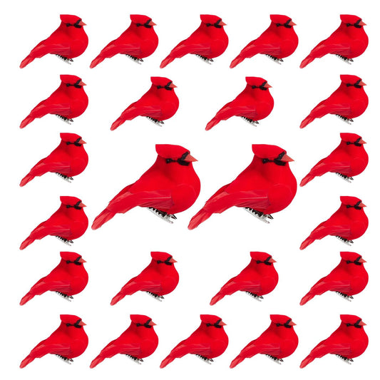 NUKAYAI 24Pcs Cardinal Bird Clip Decor, Mini Clip on Red Bird Decortaion for Christmas Tree, DIY Home Wreath Artificial Red Cardinal Gifts for Women Crafts Christmas Tree Ornament