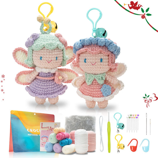 Crochet Kit for Beginners, Crochet Starter Kit with Step-by-Step Video Tutorials, Easy Beginner Crochet Kit for Adults, Crochet Animals Crafts Crochet Kits, Easy Knitting Kit. (Cute Angel 2 Pick)