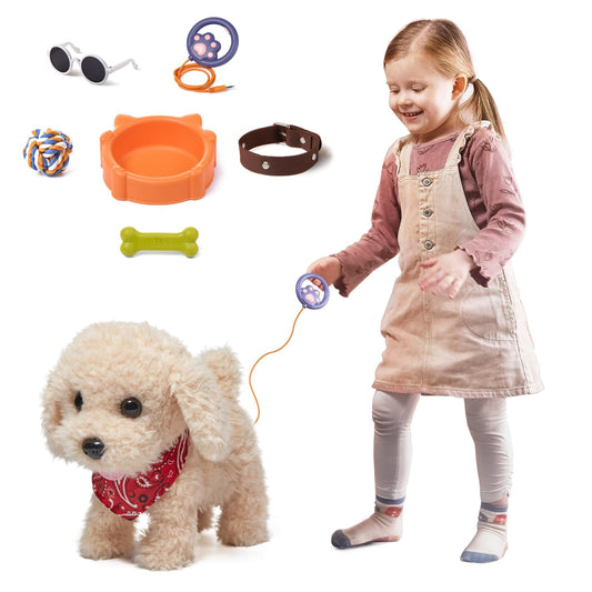 TUMAMA Remote Control Electronic Plush Puppy Dog Toy, Fun Interactive Toys,Walks,Barks,Shake Tail,Dress Up Realistic Stuffed Animal Dog, Gift for Girls Boys Age 3-6 Year Old