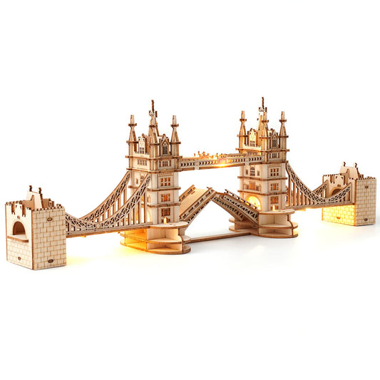 ROBOTIME 3D Puzzle Wooden Craft Kits with LED Light DIY Tower Bridge Construction Model Kit to Build for Teens Brain Teaser Puzzle Home Decor Birthday Gifts