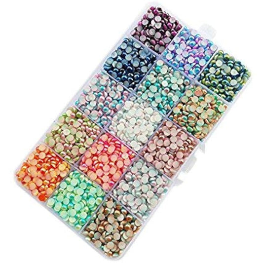 Chenkou Craft 3500pcs Assorted 15 Colors Gradient Color Half Flatback Imitation Pearl Bead 6mm 1/4" Flat Back Gem Scrapbook Craft DIY Beads + Plastic Box