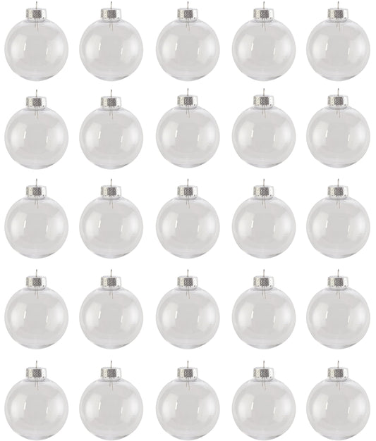 Creative Hobbies® - Bulk Value Pack of 25 pcs - 67mm (2-5/8 Inch) Round Clear Plastic Ball Ornaments - Great for Crafting DIY Christmas Ornaments