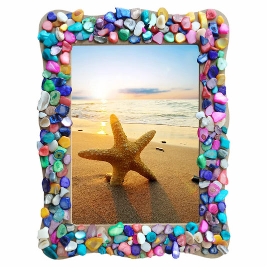 WOOPSOO Diy Picture Frame kit Handmade Shell Fragment Decoration Picture Frames Family Gifts Crafts Photo Frame for Kid 7 inch Wooden Picture Seashell Frames for Crafts Birthday Party
