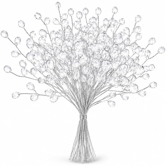 IMIKEYA 50PCS Acrylic Bead Drop Stems Crystal Floral Picks - Clear Crystal Flower Branches Bead Drop Bouquets Flower Twig Picks for Wedding Party Home Decoration Crafts