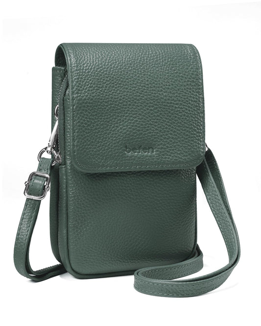befen Soft Real Leather Small Crossbody Bags for Women, Woman Cell Phone Leather Purses Bag with RFID Blocking Card Slots Green