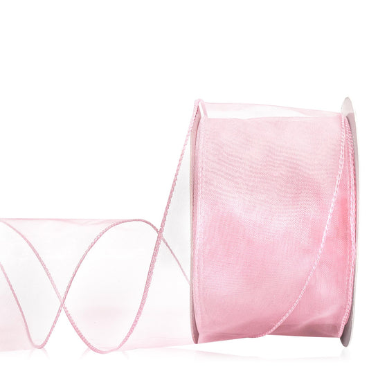 Pink Sheer Ribbon for Wreath Bow, 2.5" x 25 Yards Organza Wired Ribbon for Gift Wrapping, Floral Bouquets, DIY Crafts, Party and Holiday Decorations, Organza Ribbon for Tree and Home Decor