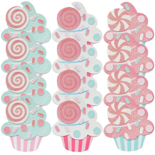 Fun Express Glitter Foam Cupcake Magnet Craft Kit - Creative DIY Craft Project for Kids & Adults - Perfect Decorating Personalizing Cupcake Magnets Parties Seasonal Events Fun Decorations - 12 Pieces
