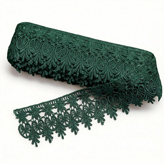 Pocoxll 15 Yards Floral Lace Trim, 8.5CM Wide Lace Ribbon, Embroidered Ribbon Floral Edge Trim for Sewing Crafts, Gift Wrapping and Wedding Decor (Dark Green)