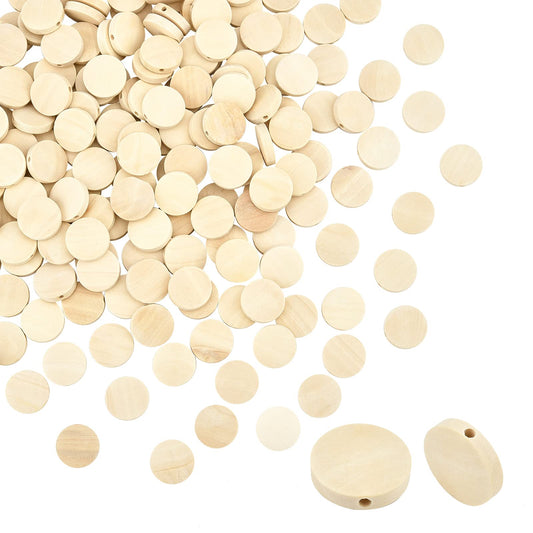 PH PandaHall 200ps Flat Round Wooden Beads 15mm Drilled Wooden Natural Wooden Beads Wooden Coin Spacer Beads for Christmas Tree Wreath Macrame Garland Craft Jewelry Craft, 1.6mm Hole