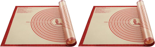 Skiennix Non-Slip Silicone Pastry Mat - Extra Large 36'' x 24'' for Baking & Dough Rolling | Red (Pack of 2)