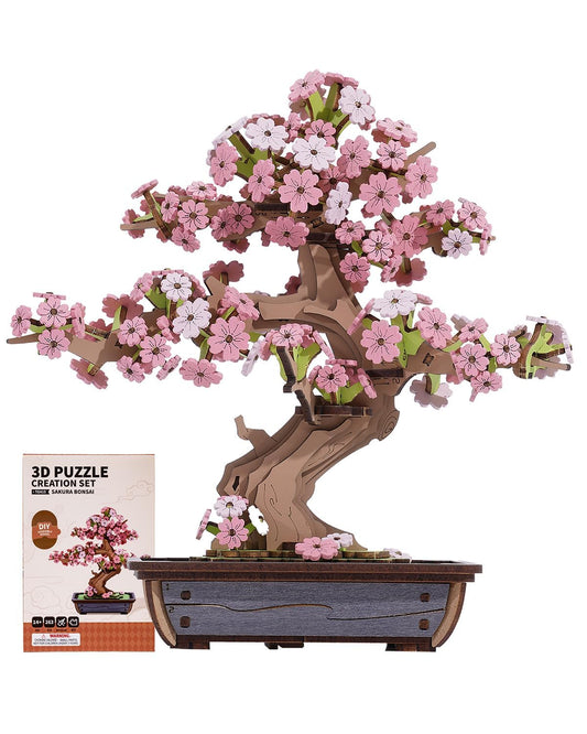 Rowood 3D Puzzles for Adults,Mother's Day DIY Wooden Flower Cherry Blossom Sakura Bonsai Tree Botanical Collection Building Set Craft Kits for Adults,Gift on Christmas Birthday