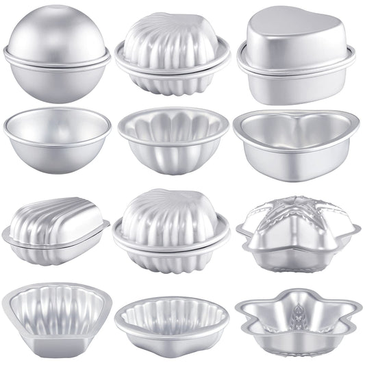 Patelai 12 Pcs Bath Bomb Molds 6 Shapes Metal DIY Bath Bomb Making Crafts Crafting Press Mould for Handmade Soaps Candle Cake Ice Cream Baking Handicrafts Making Supplies