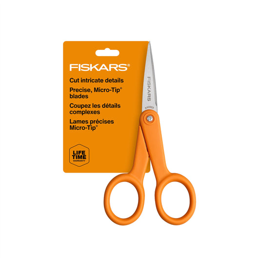 Fiskars Premier No. 5 Micro-Tip Orange-Handled Fabric Scissors, Double Loop Handle, Sewing and Craft Scissors, Orange
