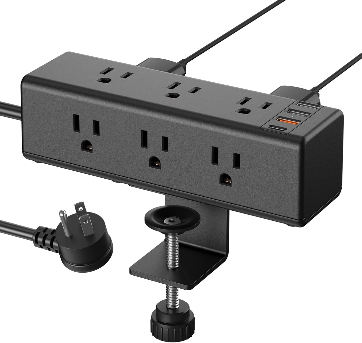 CCCEI 9 6 1.6 inch Desk Clamp Power Strip with Outlets, Desktop Edge Mount Surge Protector with USB-A and USB-C Ports
