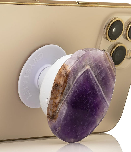 CRYSTALFY Grips by Chevron Amethyst Natural Edge Crystal Phone Grip Holder & Expanding Kickstand - Natural Gemstone