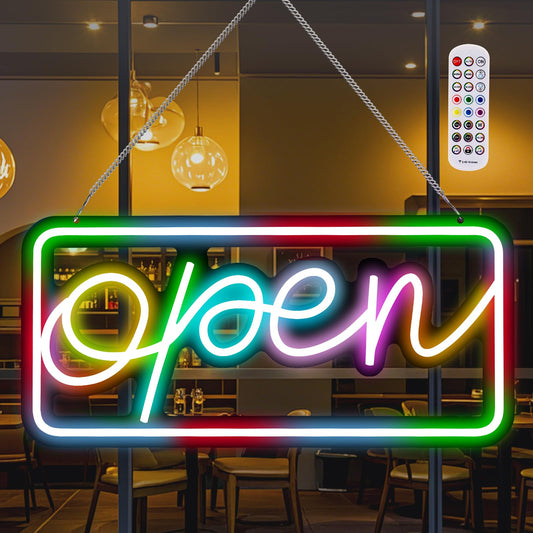 Led Open Signs for Business,Colorful and High Brightness LED And Remote Control, Open sign Applicable to Walls Window Bar Shop Hotel, Coffee Salons, etc. (5V USB Power Supply/16.2 * 7.7 inches)
