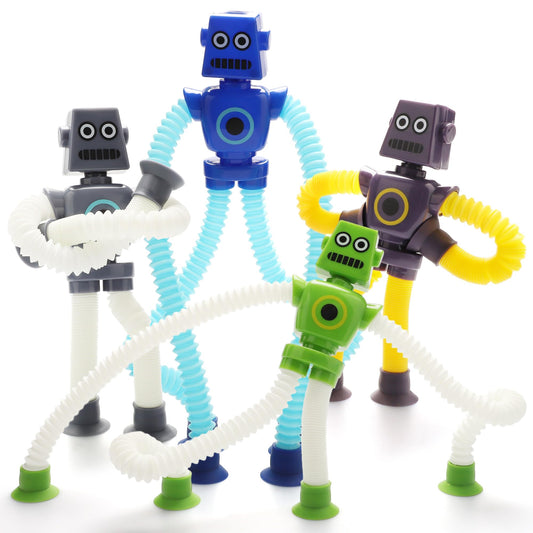Boxgear 4 Pieces LED Telescopic Suction Cup Giraffe Toy, Shape Changing Telescopic Tube Fidget Toys, Pop Tubes, Fidget Tubes Sensory Toys for Girls Boys (Robot)