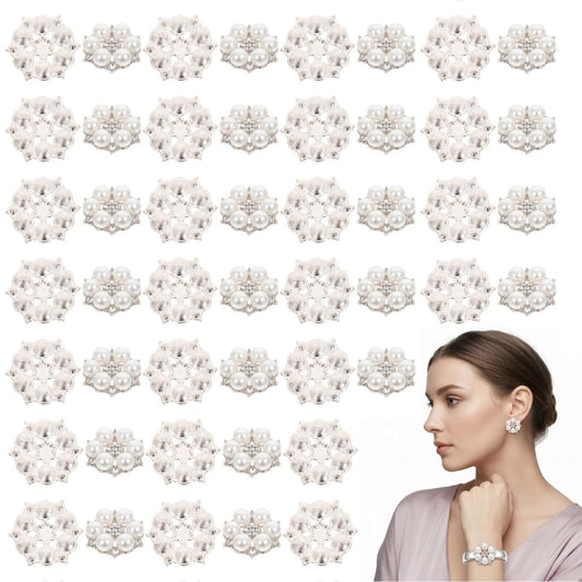 Tofficu 30 Pcs Pearl Rhinestone Flower Embellishments, 1.1 Inch Flatback Faux Pearl Buttons for Crafts, Crystal Glass Diamond Charms for DIY Jewelry Making, Wedding Bouquet, Phone Case Decor