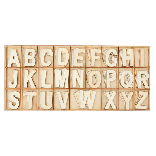 Juvale Wooden Letters for Crafts, Alphabet Set - 2-Inch Natural Wood, 104-Piece Uppercase Alphabet - 26-Compartment Sorting Tray - DIY Wood Letters for Painting & Decorating
