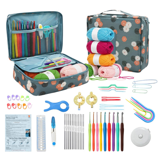 Crochet Kit for Beginners Adults & Kids | 52pcs Crochet Hooks Set with Yarn, Ergonomic Crochet Needles & Storage Case | Perfect Crochet Starter Kit for Travel, Knitting Supplies & DIY Crafts Gift