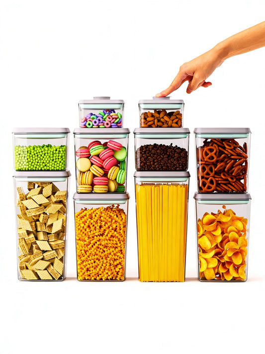 Tourdeus Food Storage Containers with Lids, 10 Pcs Airtight Pantry Storage Sets BPA-Free Pop Top Containers, Stackable Kitchen Organization for Cereal Flour Sugar Rice Pasta