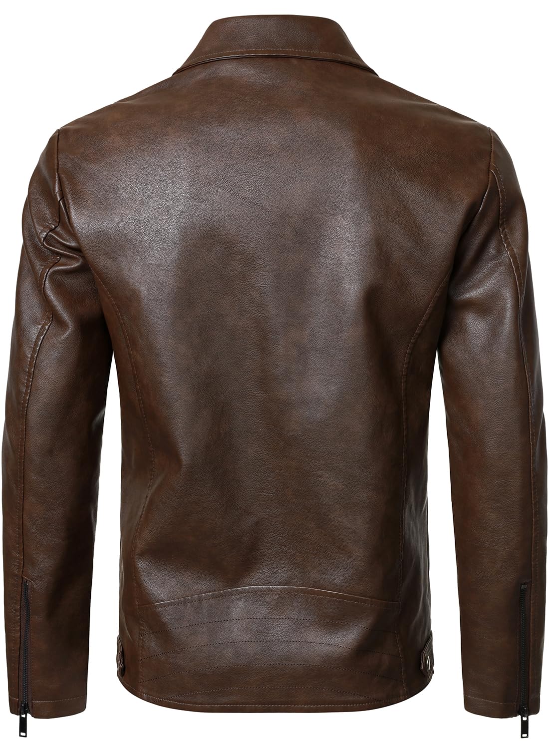 HOOD CREW Mens PU Leather Jacket Classic Style Turn Down Collar Faux Leather Biker Jackets Coffee L