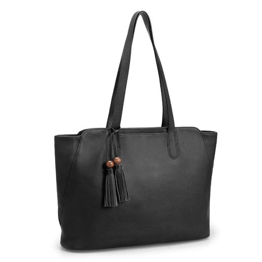 befen Genuine Leather Tote Bag for Women Work, Womens Tote Bag, Casual Leather Large Purses Black Leather Shoulder Bag with Compartments for Shopping Office Travel Daily Use