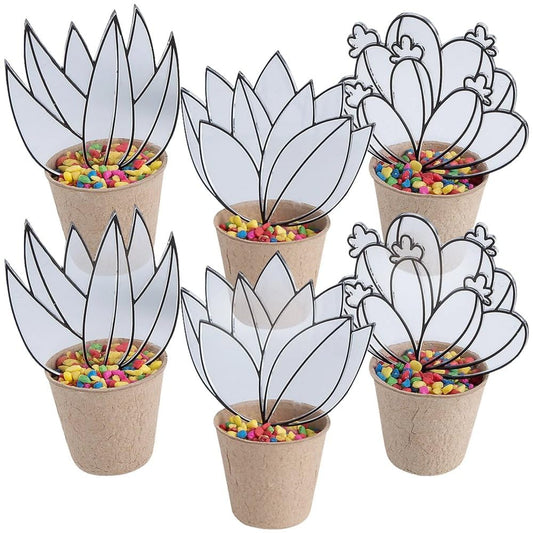 Fun Express Suncatcher Succulent Flowerpot Craft Kit – DIY Kit for 6 Colorful Plant Pots – Includes Paint and Brushes Creative Craft for Kids – Ideal for Parties and Gifts – Multi-Color – 6 Pieces