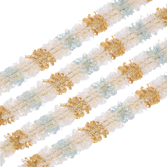 uxcell Braided Lace Trim, 10 Yards Vintage Embroidered Ribbon with Fringed Edges 0.6 Inch Wide Sewing Edging Trim for DIY Crafts, Costumes, Home Decor Sewing Projects, Blue-White-Apricot